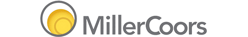 Logo of millercoors featuring the company name in gray lettering with a yellow circle and gray outline.